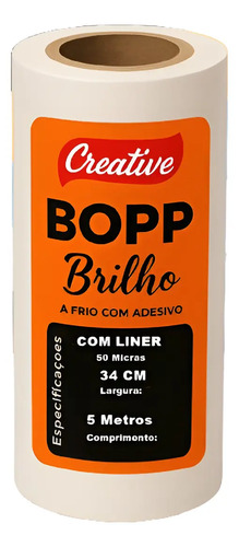 Adesivo Para Laminação A Frio Bopp Cristal Brilho 5M X 34Cm Transparente Brilho