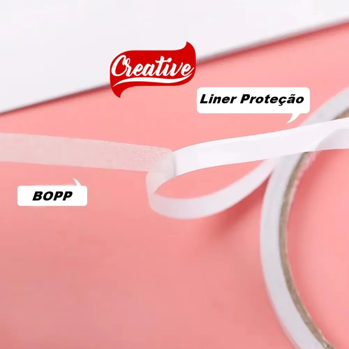 10 X Fita Adesiva Dupla Face Creative Branco 9Mm X 30M Branco Lisa - imagem 3