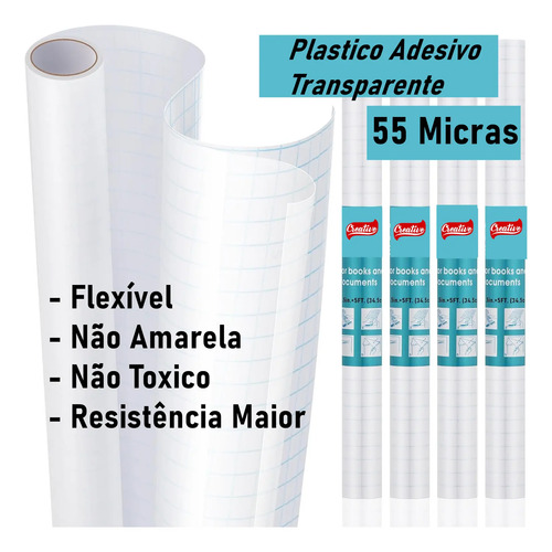 Papel Adesivo 45Cm X 25 Metros Tipo Contact Rolo | 55 Micras Transparente - imagem 2