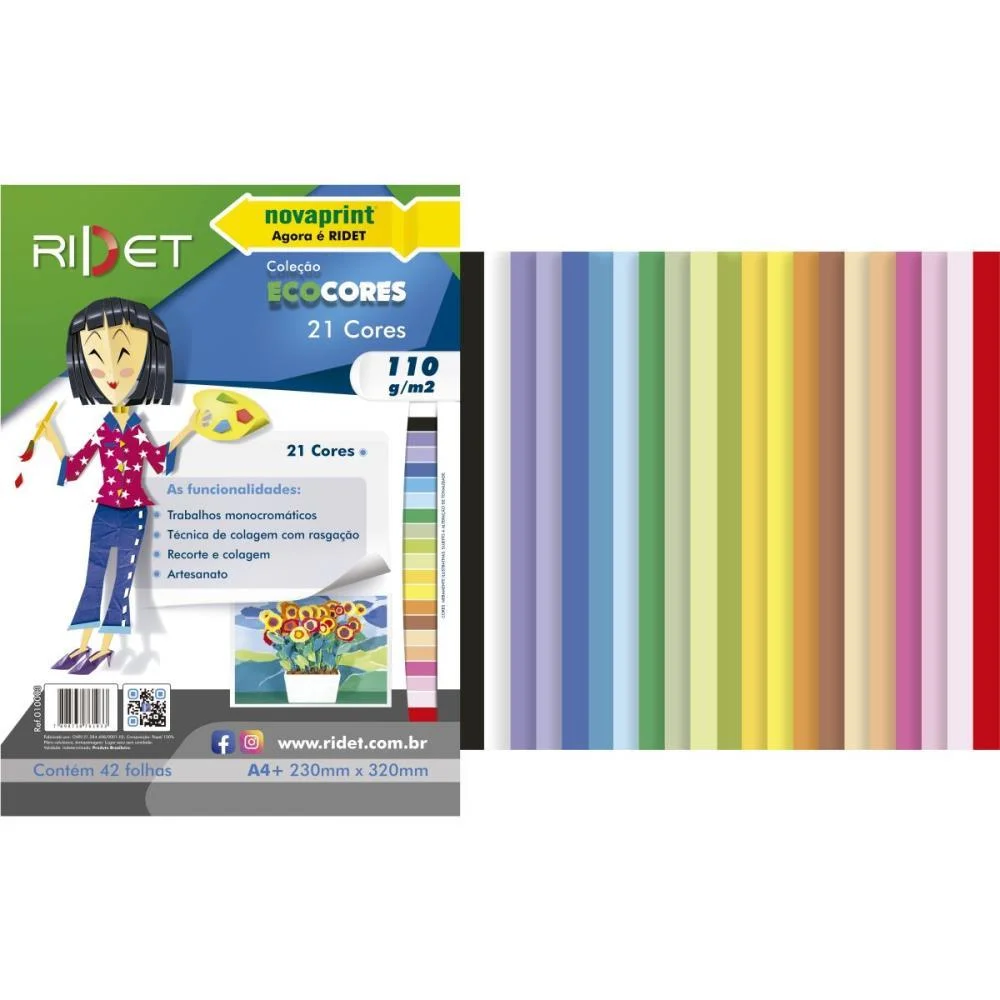 BLOCO PARA EDUCACAO ARTISTICA A4 21 CORES SORT.110GR 42FLS RIDET (PACOTE)