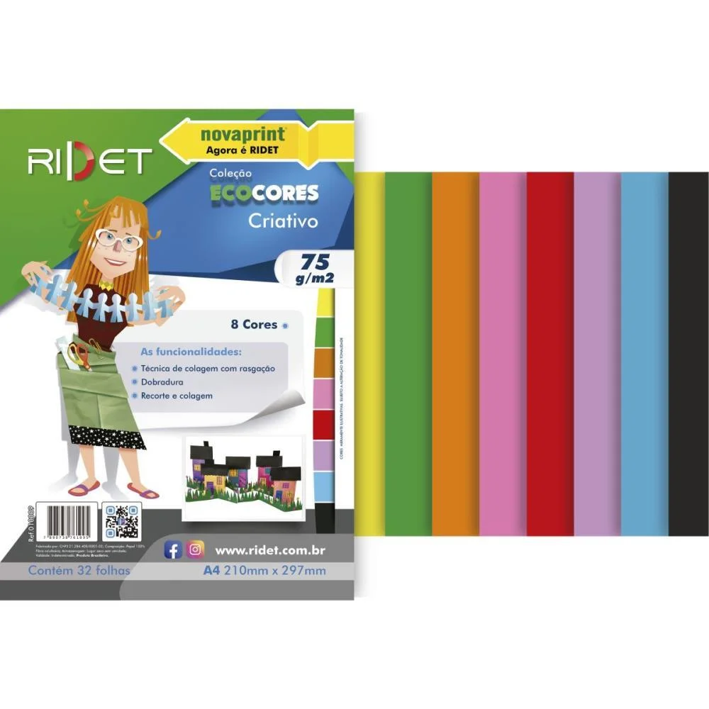 BLOCO PARA EDUCACAO ARTISTICA CRIATIVO A4 8 CORES 75G.32FLS RIDET (PACOTE)