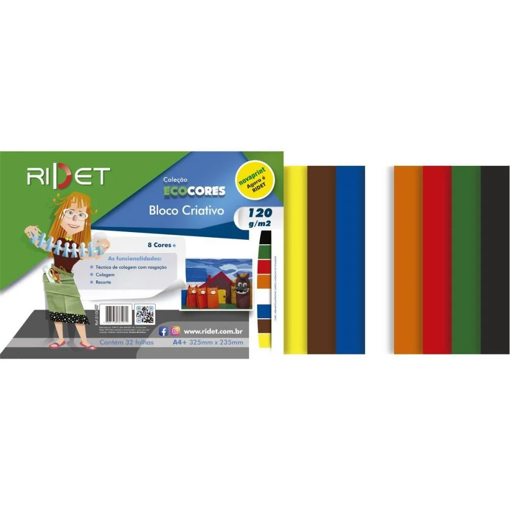 BLOCO PARA EDUCACAO ARTISTICA COLORS 8CORES 32FLS.23,5X32,5C RIDET (PACOTE)