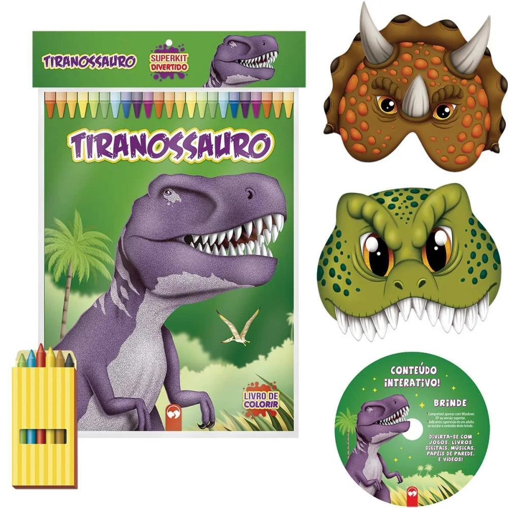 LIVRO INFANTIL COLORIR SUPER KIT DINOSSAUROS C/ GIZ VALE DAS LETRAS (UNIDADE)