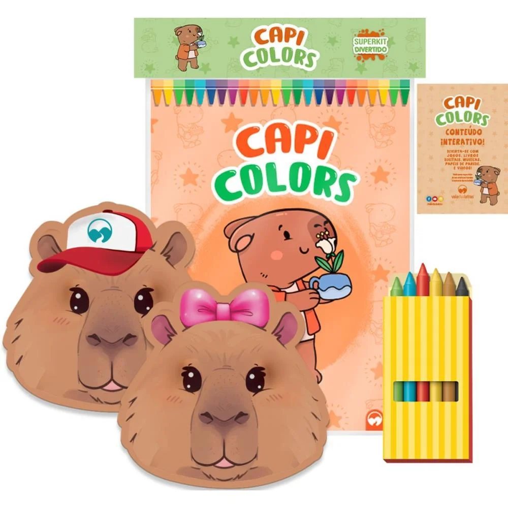 LIVRO INFANTIL COLORIR SUPER KIT CAPIVARAS C/GIZ VALE DAS LETRAS (UNIDADE)