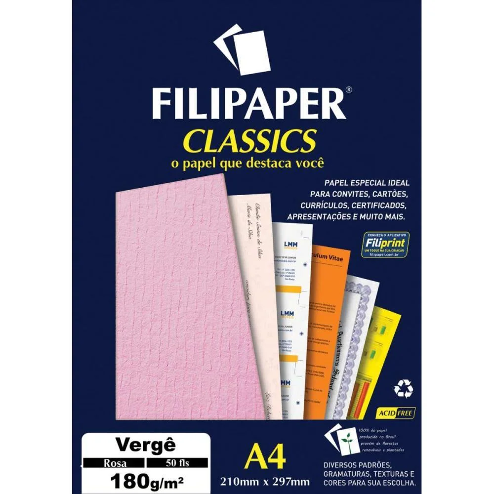 PAPEL A4 VERGE ROSA 180G. FILIPERSON (CX.C/50)