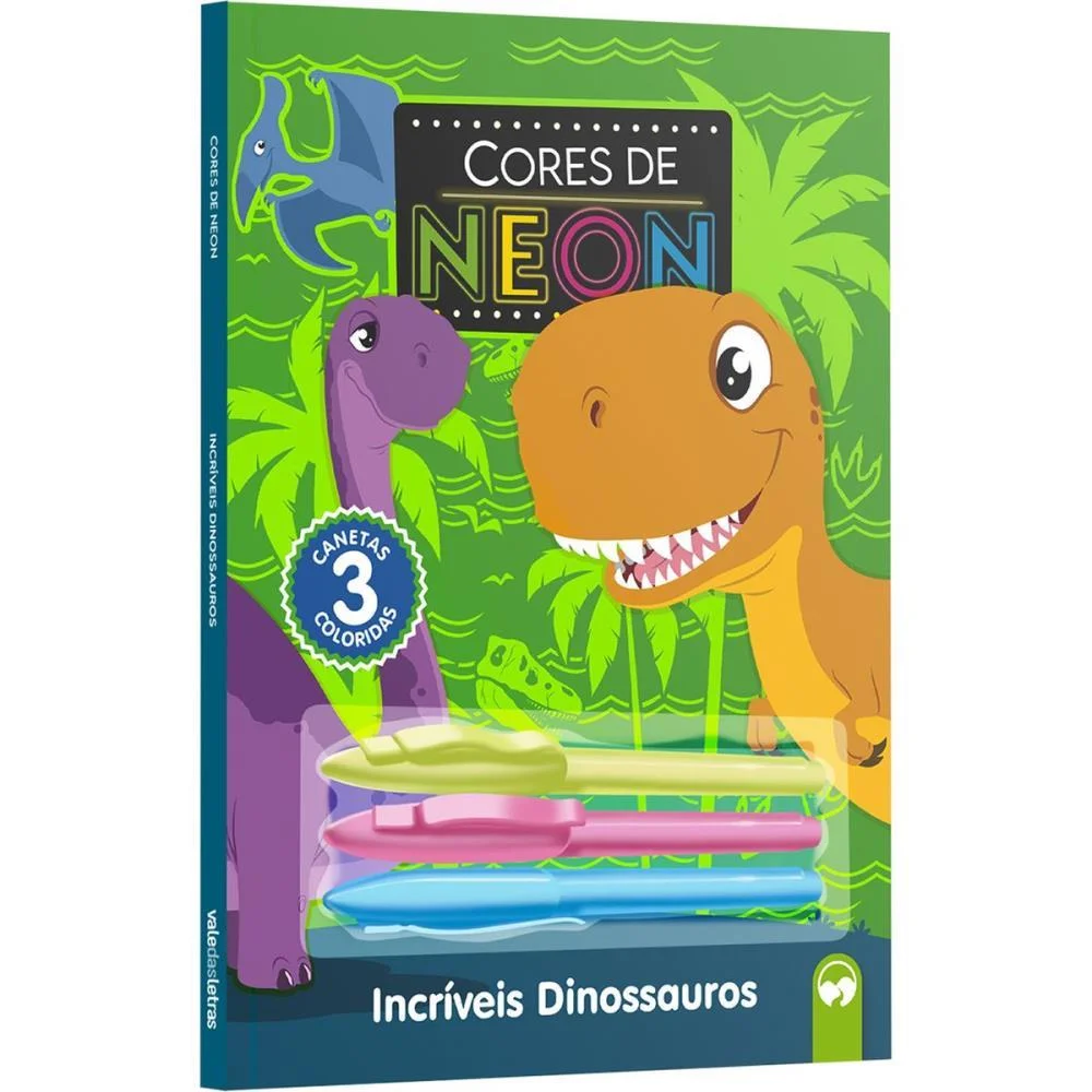 LIVRO INFANTIL COLORIR CORES NEON DINOSSAUROS 48PG VALE DAS LETRAS (UNIDADE)