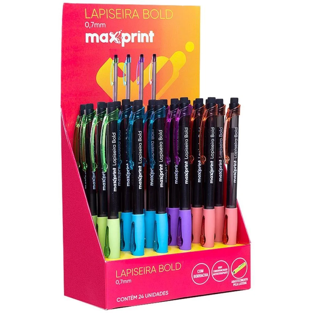 LAPISEIRA 0.7MM BOLD 4 CORES C/BORRACHA MAXPRINT (DP.C/24)