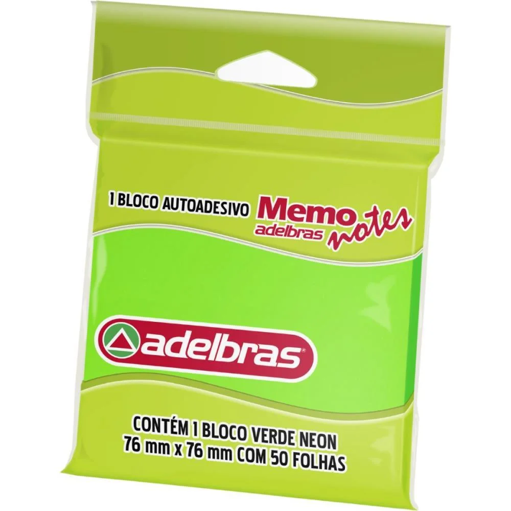 Bloco De Recado Autoadesivo Memonote Verde Neon 76X76 50Fl Adelbras (Unidade)