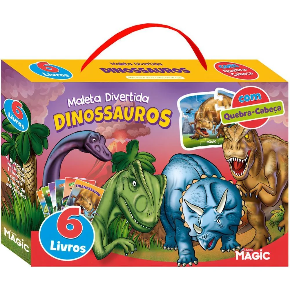 LIVRO BRINQUEDO ILUSTRADO DINOSSAURO 6LIVROS+1QUEBRA CAB MAGIC KIDS (MALETA)