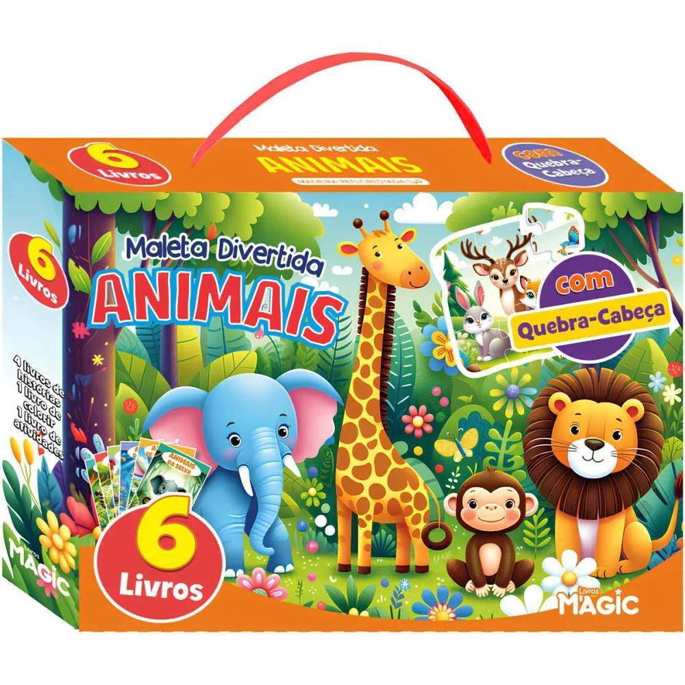 LIVRO BRINQUEDO ILUSTRADO ANIMAIS 6LIVROS+1QUEBRA CABECA MAGIC KIDS (MALETA)