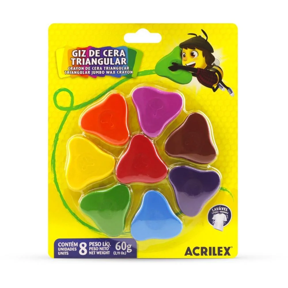 GIZ DE CERA CURTO 08 CORES FORMA TRIANGULAR ACRILEX (BLISTER)