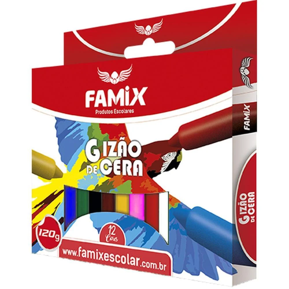 GIZ DE CERA JUMBO 12 CORES 120G FAMIX (PCT.C/06)