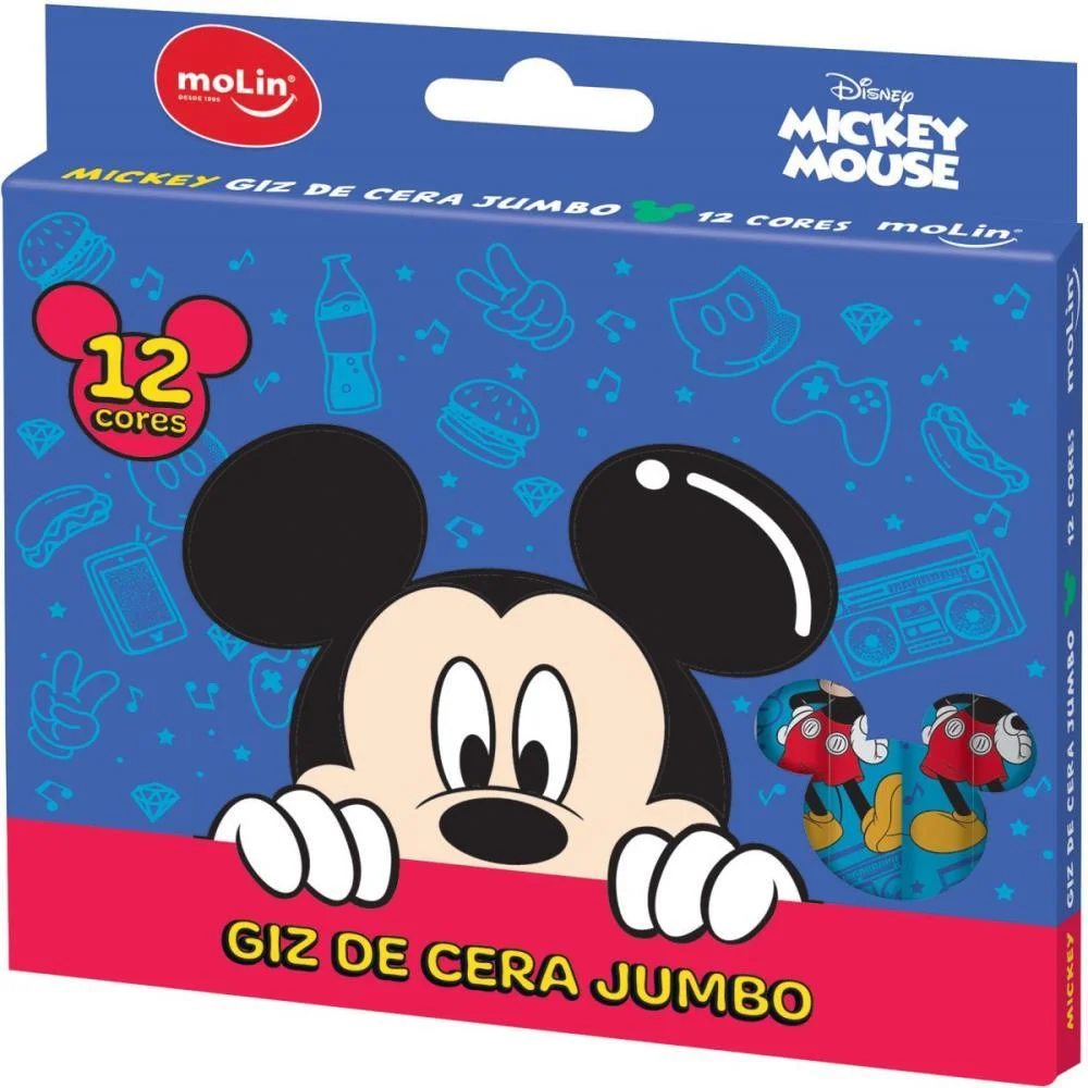 GIZ DE CERA JUMBO MICKEY 12 CORES MOLIN (CX.C/12)