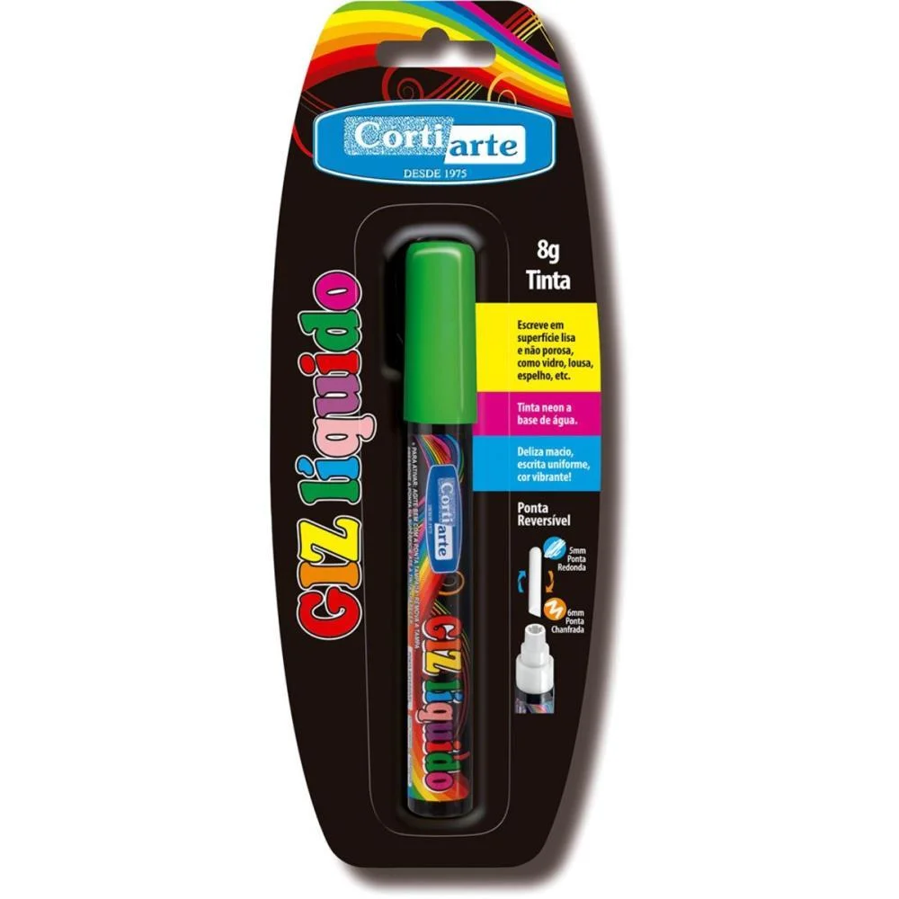 GIZ LIQUIDO VERDE 5MM 8G PONTA DUPLA CORTIARTE (BLISTER)