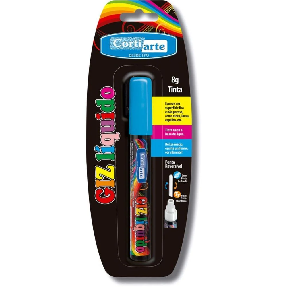 GIZ LIQUIDO AZUL 5MM 8G PONTA DUPLA CORTIARTE (BLISTER)