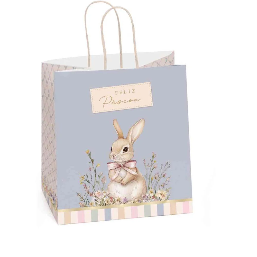SACOLA DECORADA PASCOA FIORELA AZUL 27,5X22X16CM PACKPEL (PCT.C/10)