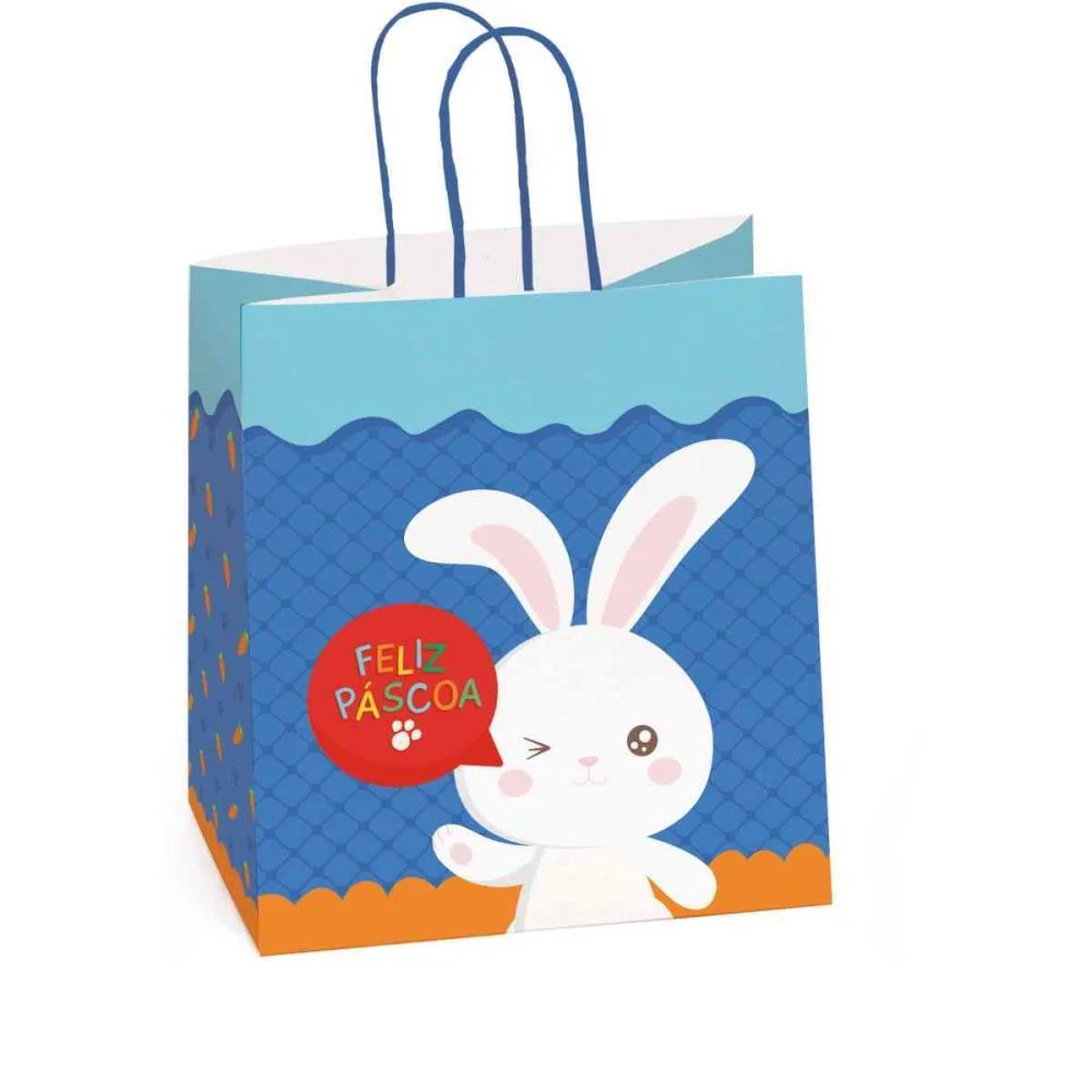 SACOLA DECORADA PASCOA ALEGRIA AZUL 27,5X22X16CM PACKPEL (PCT.C/10)