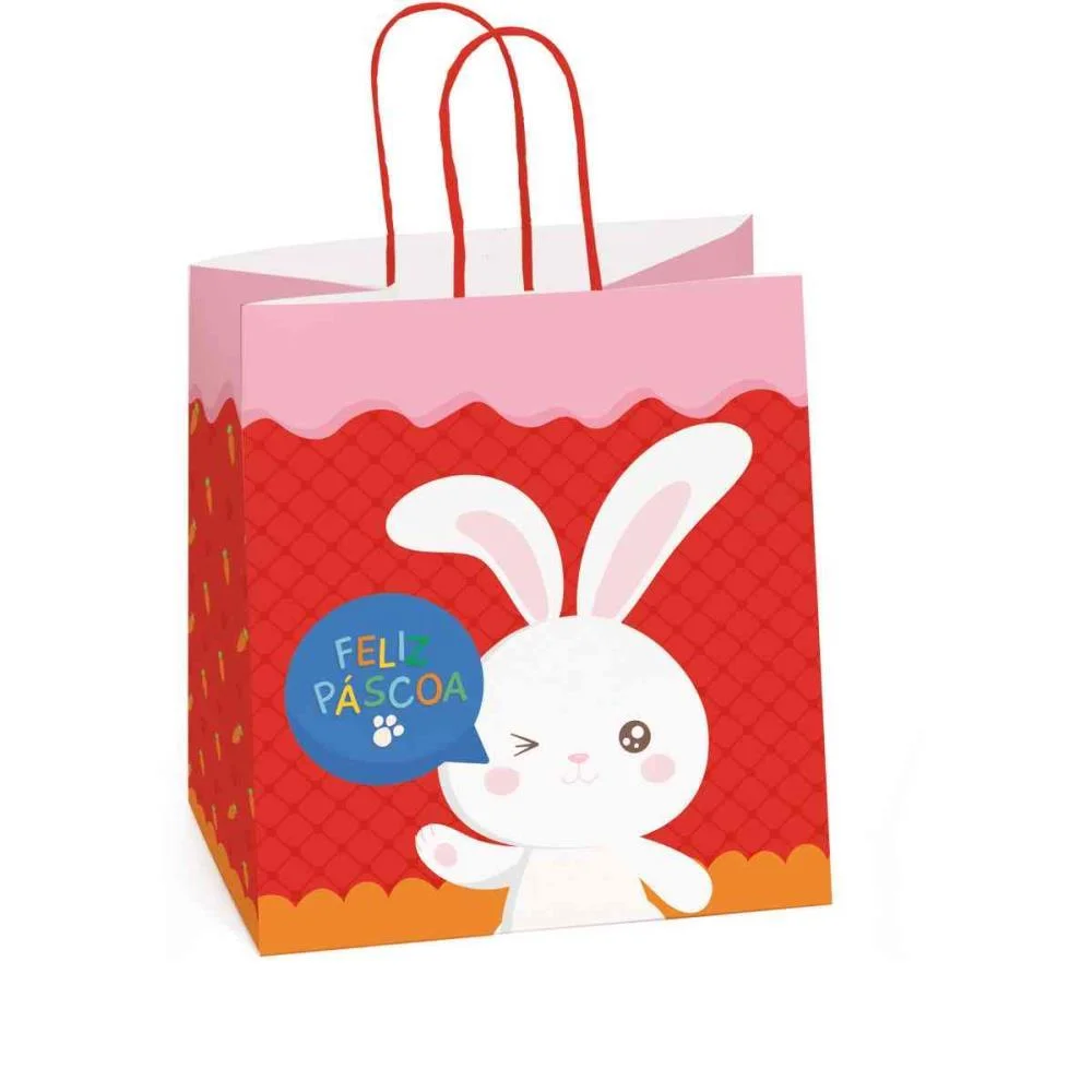 SACOLA DECORADA PASCOA ALEGRIA VERMELHO 27,5X22X16CM PACKPEL (PCT.C/10)