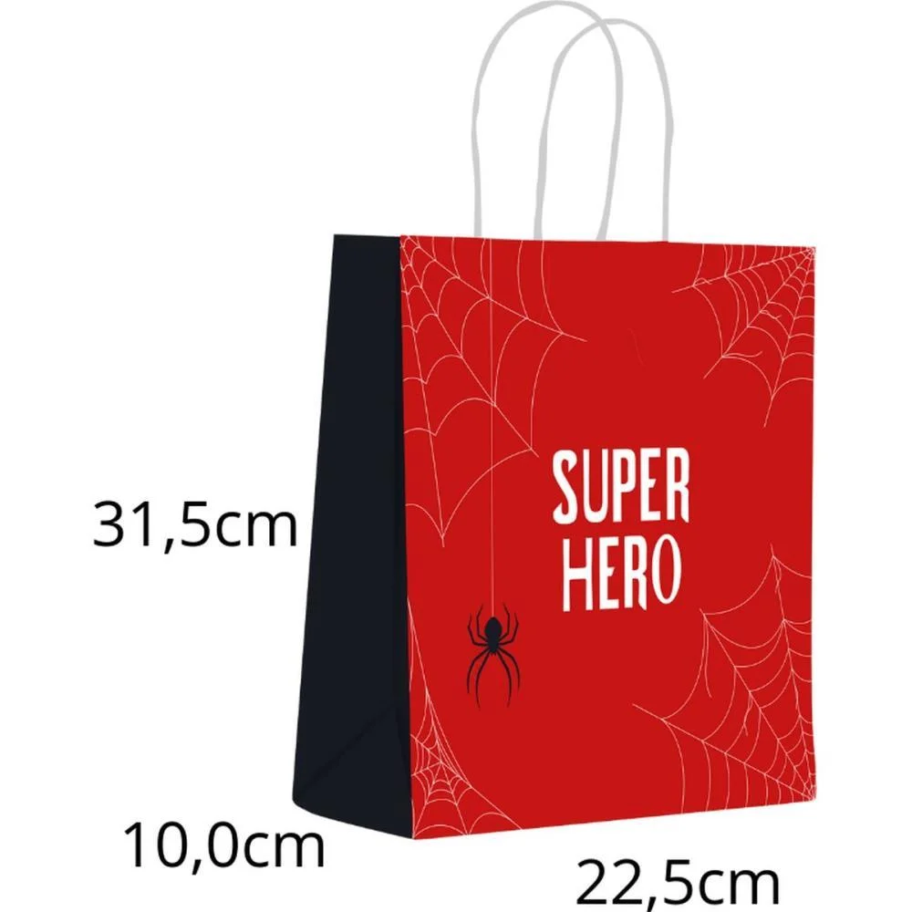 SACOLA PARA PRESENTE DECORADA INFANTIL ARANHA M 22,5X31,5X10 SCRITY (PCT.C/10)