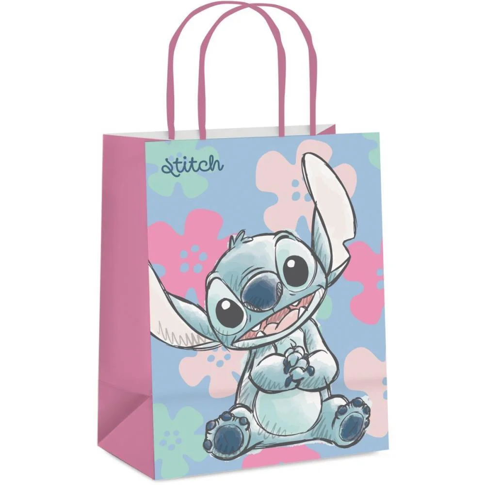 SACOLA PARA PRESENTE DECORADA STITCH SWET G 32X26,5X13CM CROMUS (PCT.C/10)
