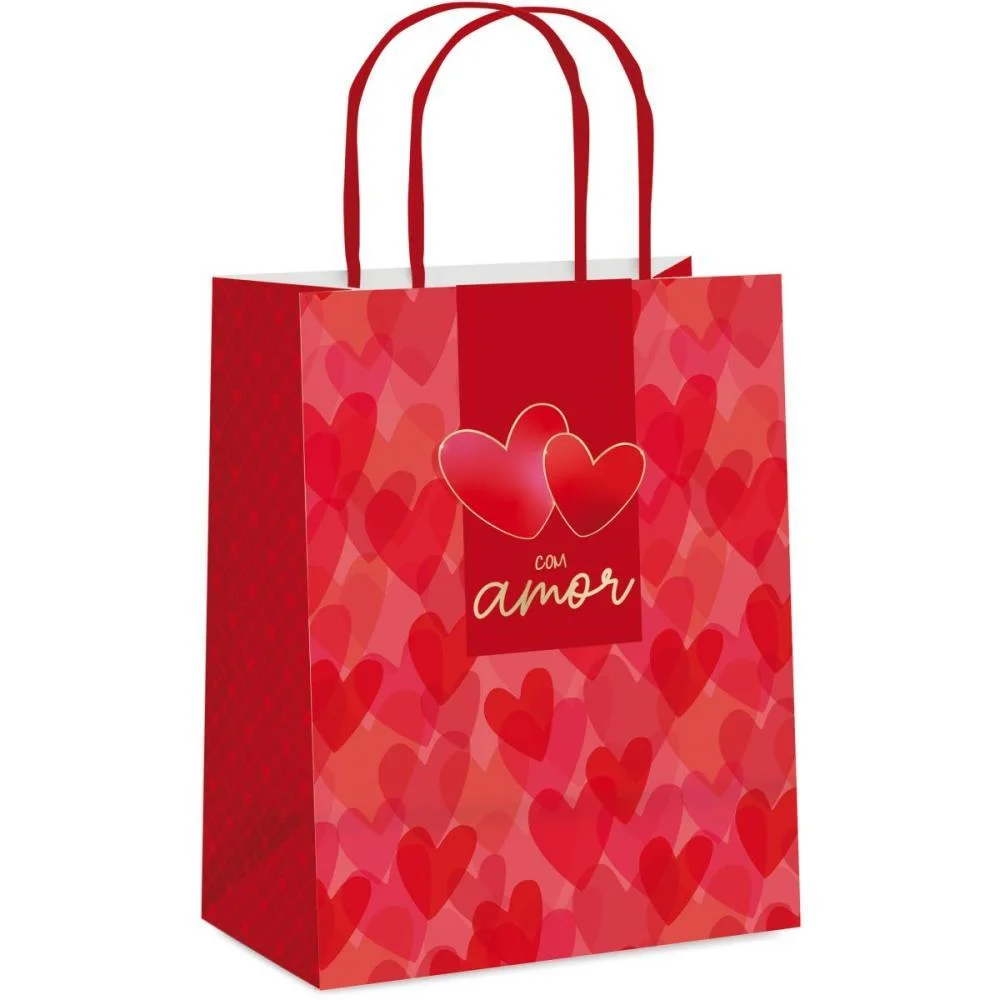 SACOLA PARA PRESENTE DECORADA SONHO DE AMOR M 26X19,5X9,5CM PACKPEL (PCT.C/10)