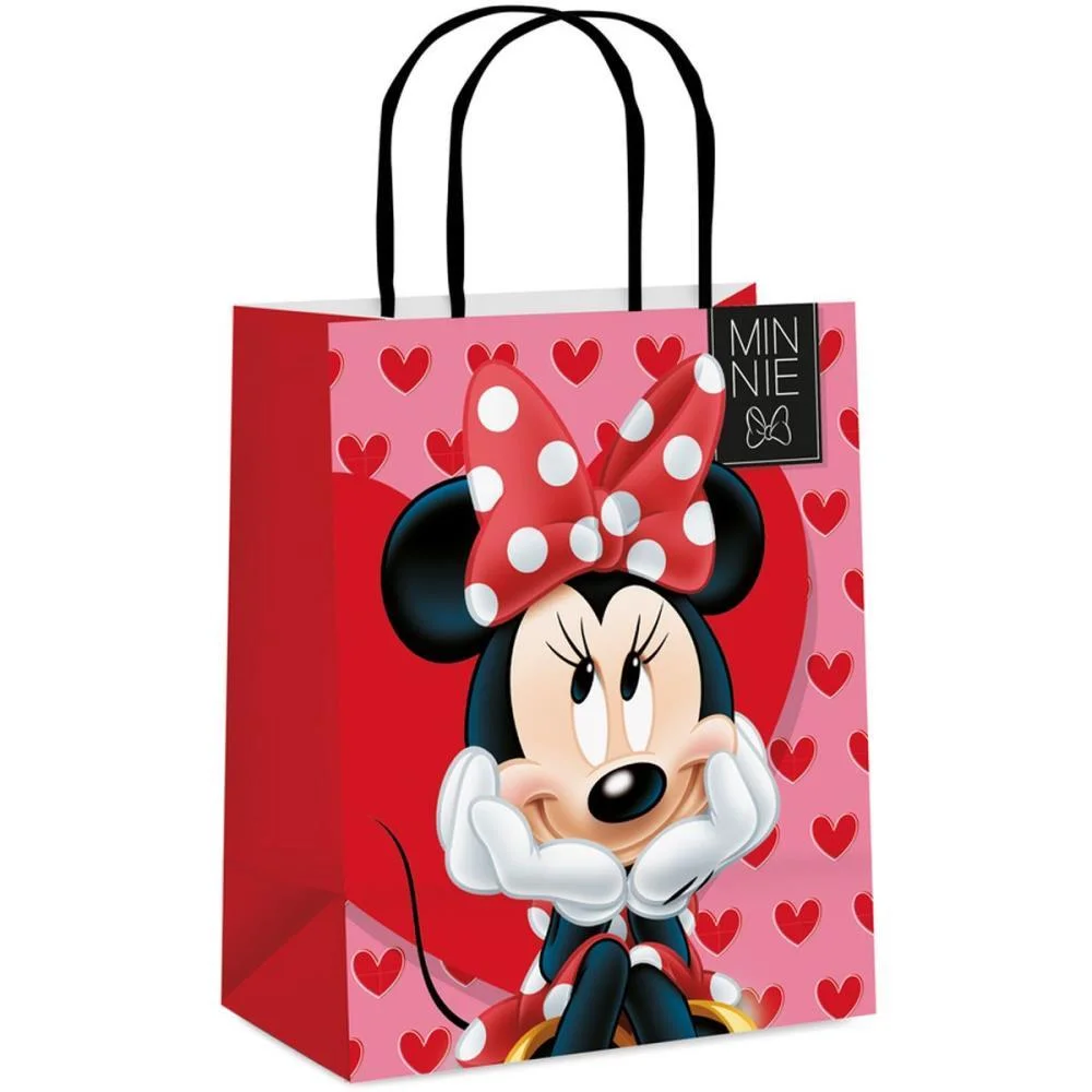 SACOLA PARA PRESENTE DECORADA MINNIE LOVE M 26X19X9CM CROMUS (PCT.C/10)
