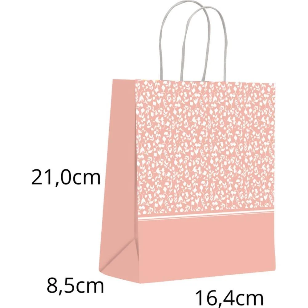 SACOLA PARA PRESENTE DECORADA NUDE ROSAS P 16X21X8CM SCRITY (PCT.C/10)