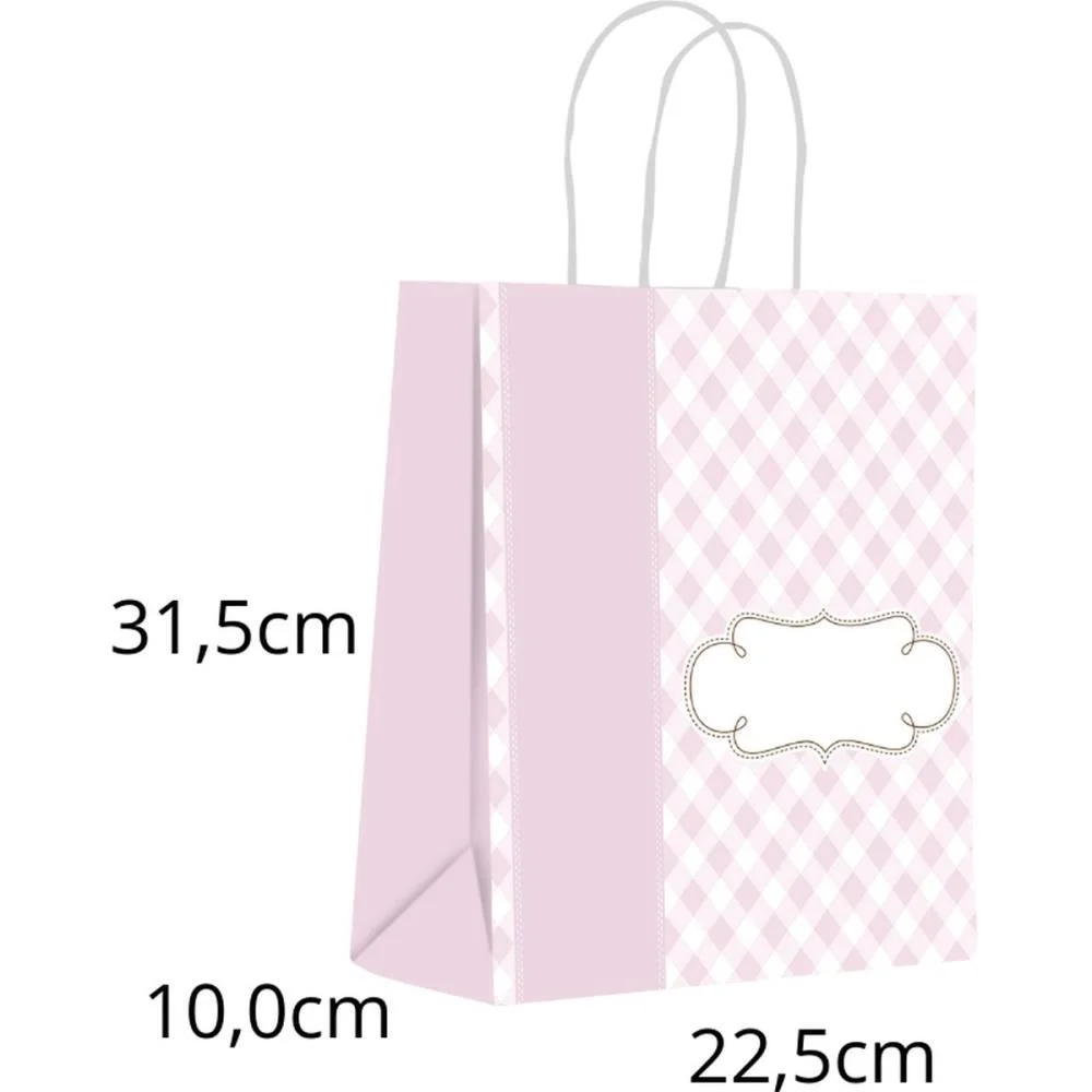 SACOLA PARA PRESENTE DECORADA BABY ROSA M 22,5X31,5X10CM SCRITY (PCT.C/10)