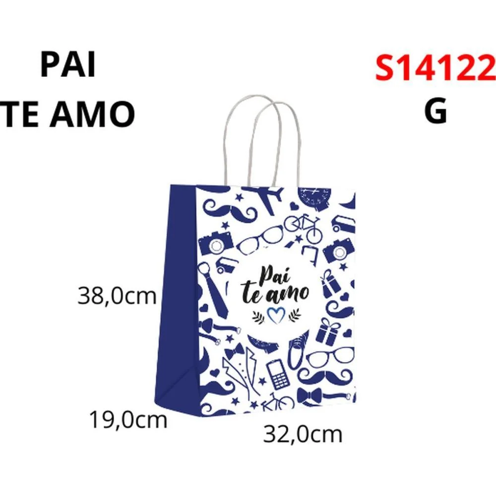 SACOLA PARA PRESENTE DECORADA PAI TE AMO G 32X38X19CM SCRITY (PCT.C/10)