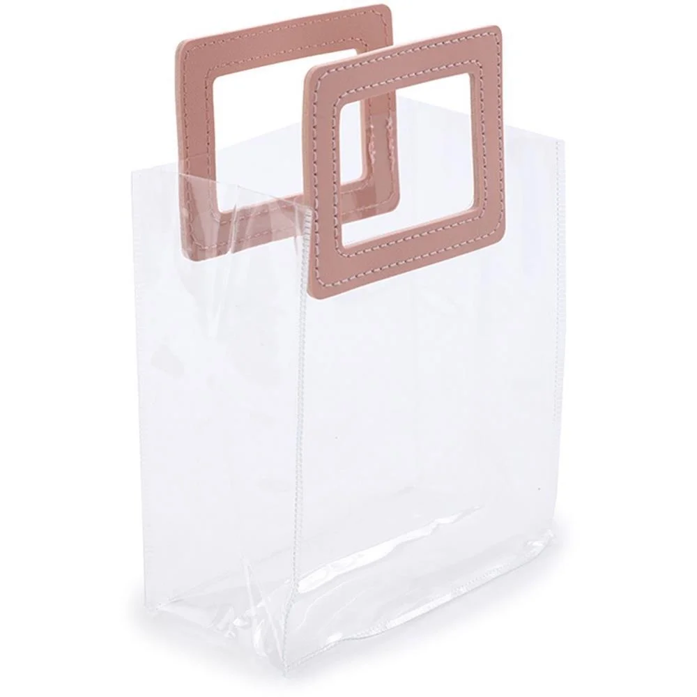 SACOLA PARA PRESENTE LISA PVC TRANSP/ROSA 19,4X17X9CM CROMUS (PCT.C/10)