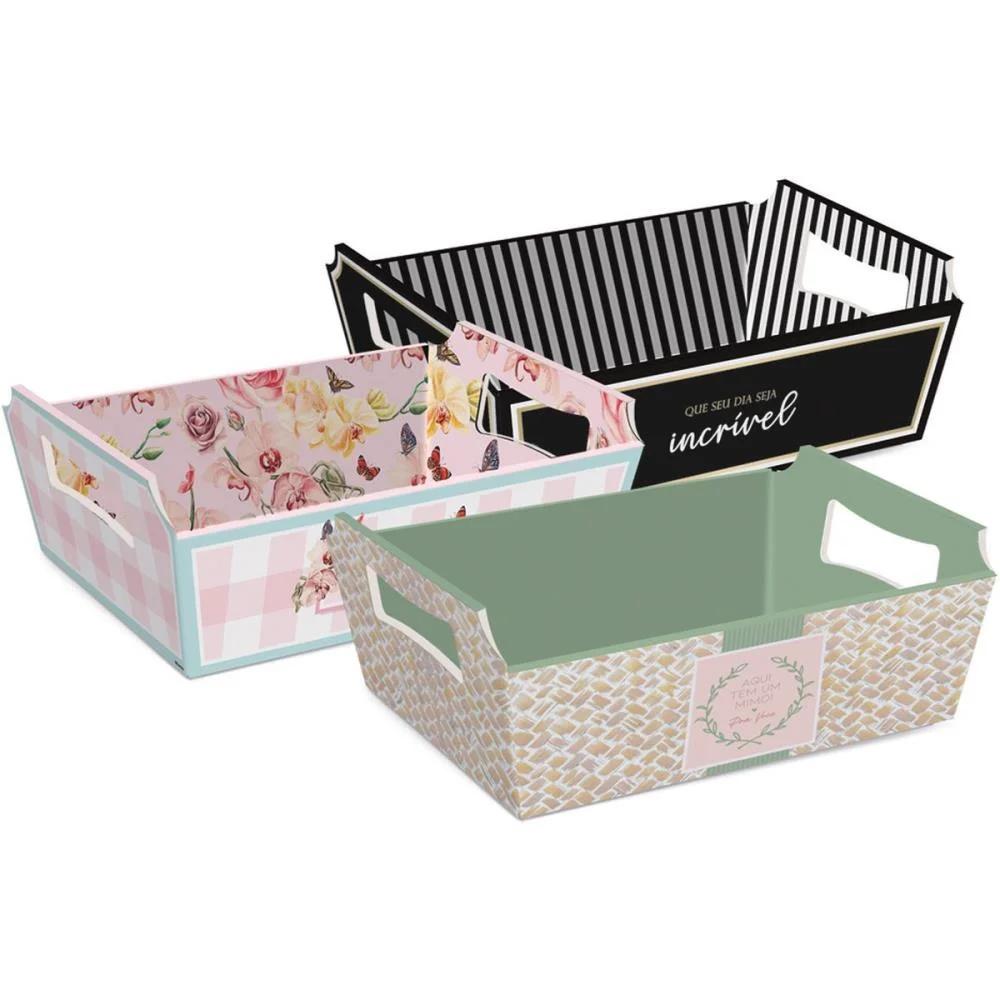 CESTA DE PAPEL SORTIDA TAM G 32X24X11CM CROMUS (PCT.C/10)