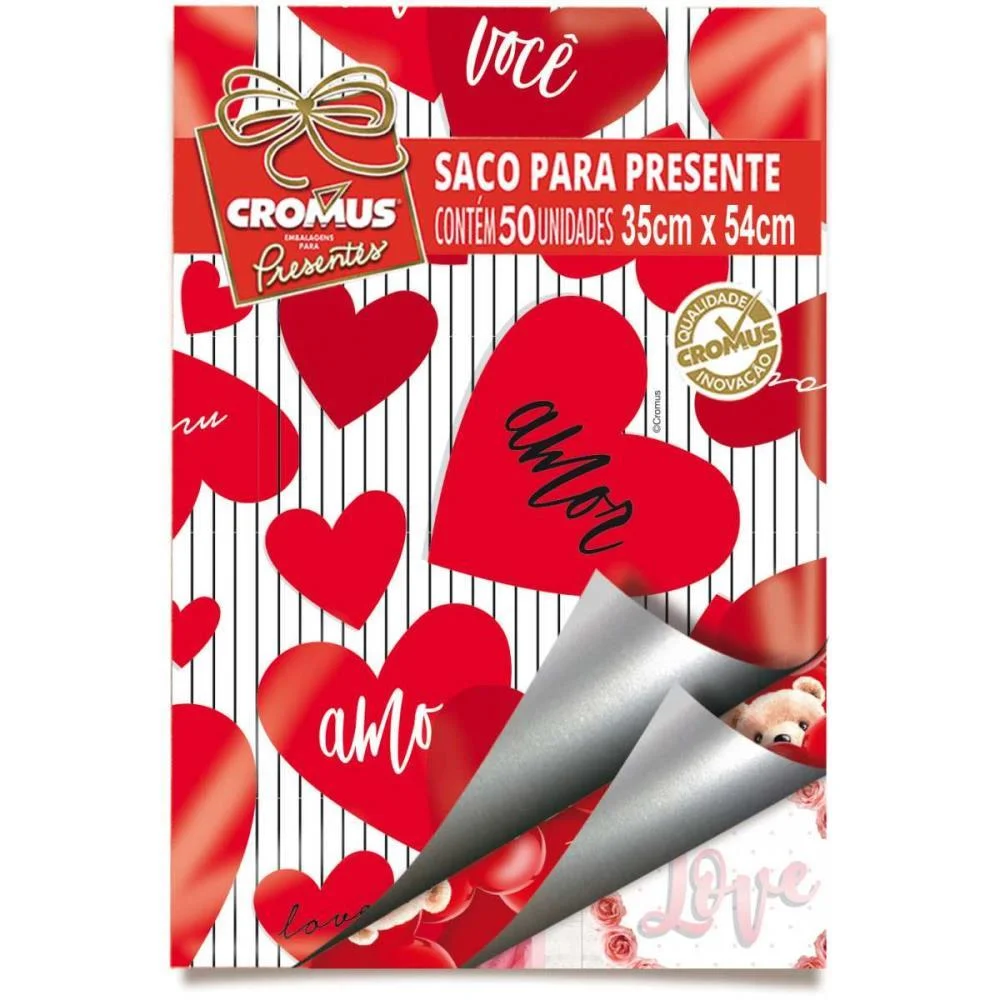 SACO METALIZADO 30X45CM ROMANTICO MIX SORTIDOS 30X44CM CROMUS (PCT.C/50)