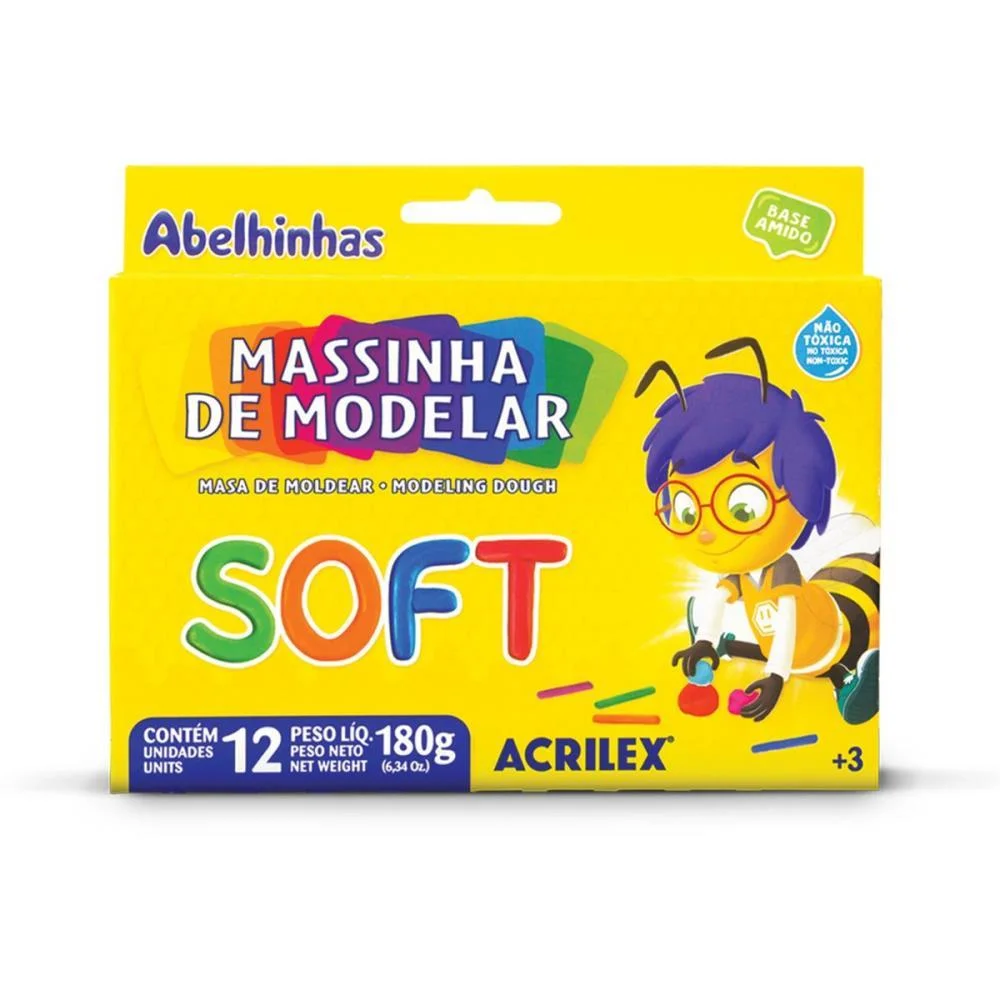 MASSA PARA MODELAR SOFT C/12 COR.FOSCAS BS.AMIDO ACRILEX (DUZIA)