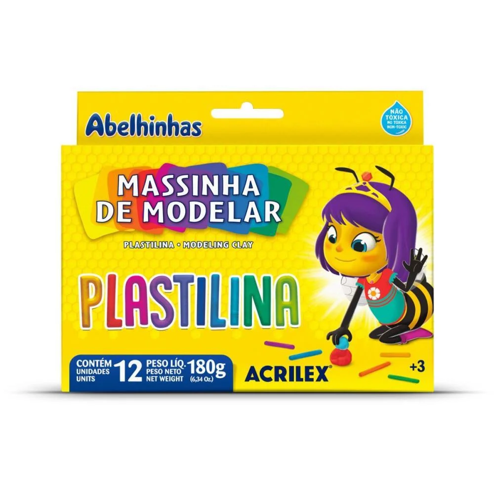 MASSA PARA MODELAR PLASTILINA C/12 CORES 180G ACRILEX (PCT.C/12)