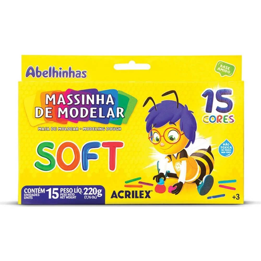 MASSA PARA MODELAR SOFT 15 CORES 220G. ACRILEX (PCT.C/06)