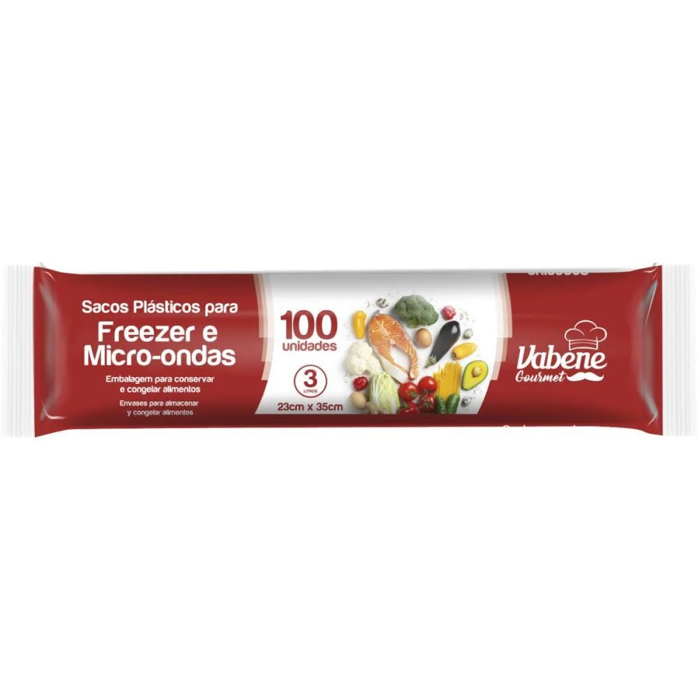 SACO PLASTICO EM BOBINA 23X35CM 3L P/FREEZER E MICRO VABENE (RL.C/100)