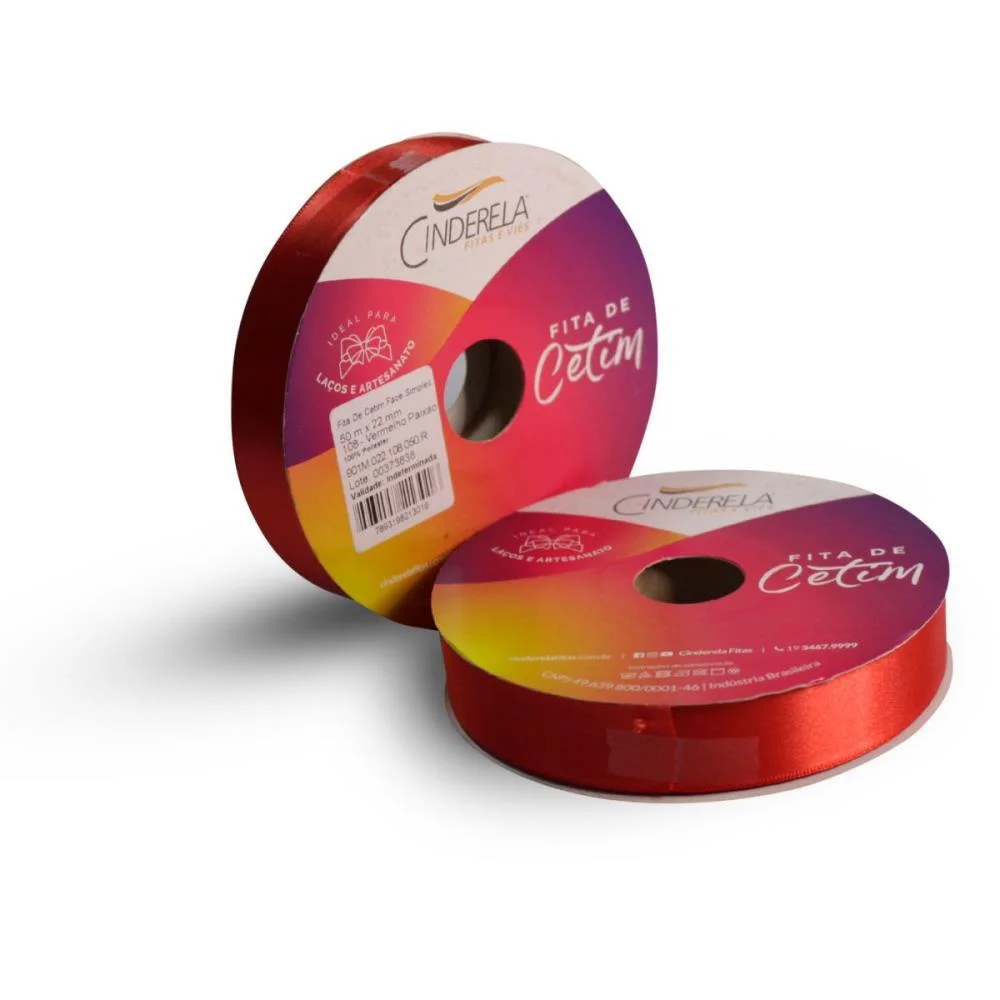 FITA DE CETIM 22MM 50M. VERMELHA PAIXAO CINDERELA (UNIDADE)