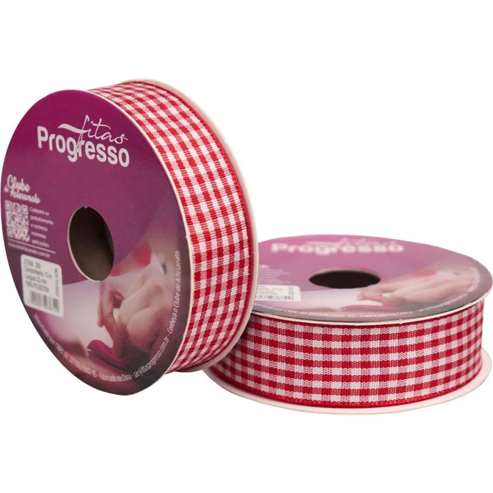 FITA DE CETIM 22MMX10M. XADREZ VERMELHO FITAS PROGRESSO (UNIDADE)