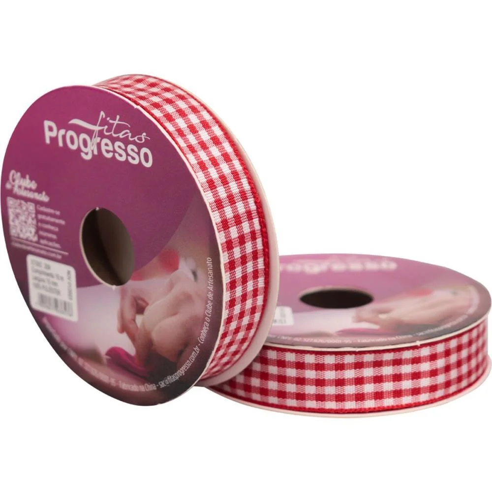FITA DE CETIM 15MMX10M. XADREZ VERMELHO FITAS PROGRESSO (UNIDADE)