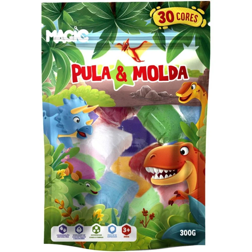 MASSA PARA MODELAR CRIATIVA DINO 300G COM 30 CORES MAGIC KIDS (UNIDADE)
