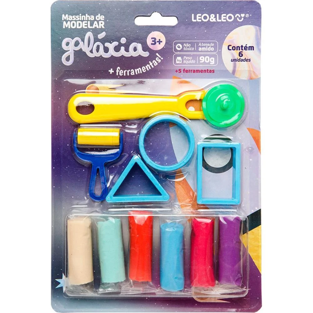 MASSA PARA MODELAR CRIATIVA GALAXIA 6CORES + 5 PECAS LEONORA (KIT)