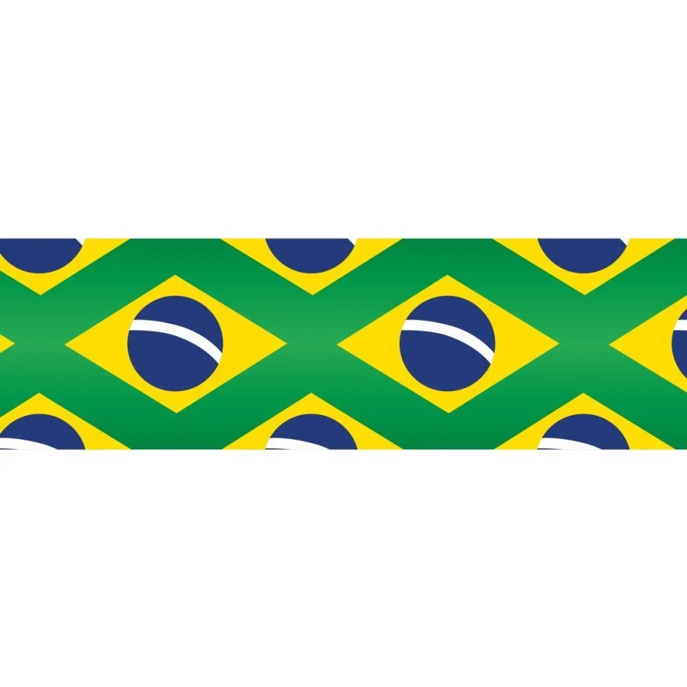 FITA DE CETIM DECORADA 38MM 10M. BANDEIRAS BRASIL VD FITAS PROGRESSO (UNIDADE)