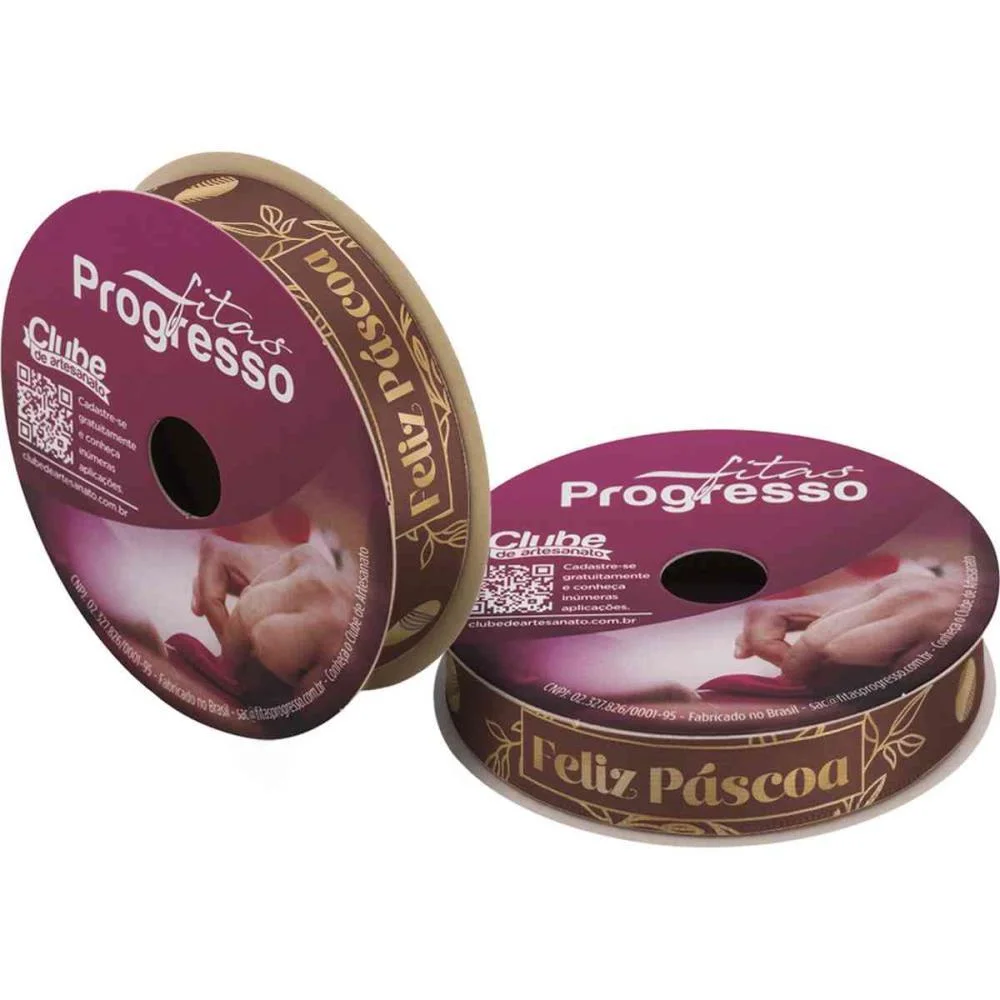 FITA DE CETIM DECORADA 15MM 10M. FELIZ PASCOA MARROM/ FITAS PROGRESSO (UNIDADE)
