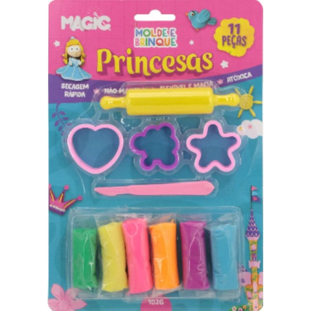 MASSA PARA MODELAR CRIATIVA PRINCESAS 11PCS MOLDE E BRINQU MAGIC KIDS (UNIDADE)