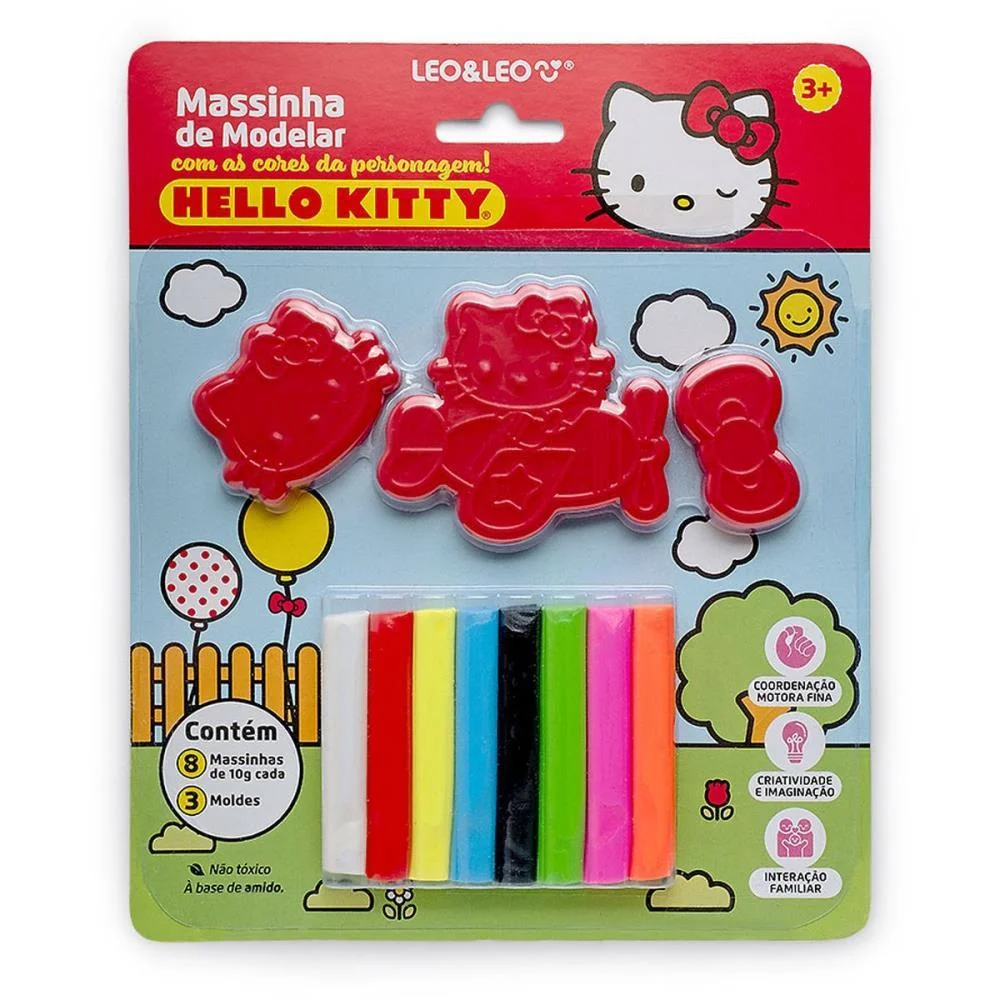 MASSA PARA MODELAR CRIATIVA HELLO KITTY + 3 MOLDES LEONORA (KIT)