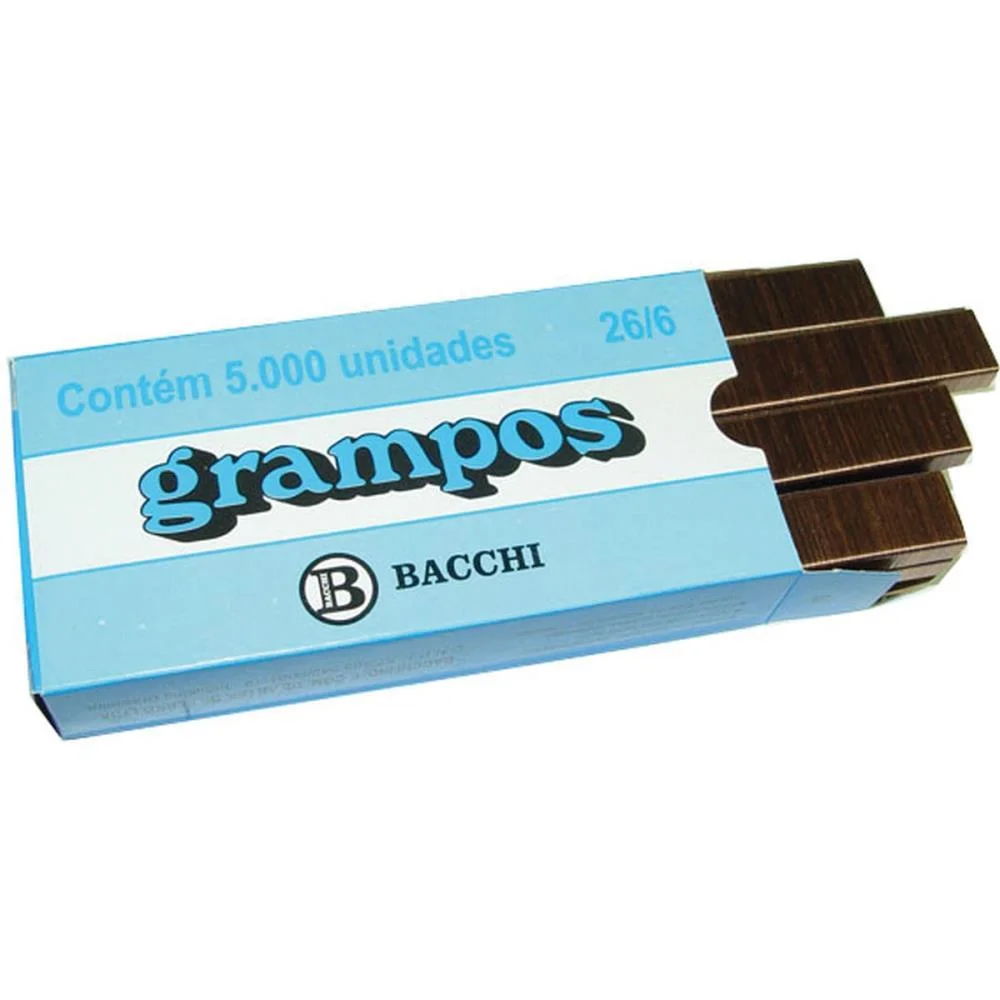 GRAMPO PARA GRAMPEADOR 26/6 COBREADO 5000 GRAMPOS BACCHI (CAIXA)