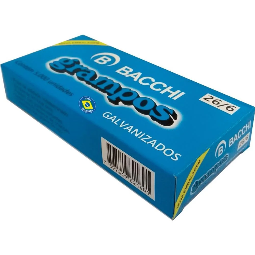 GRAMPO PARA GRAMPEADOR 26/6 GALVANIZADO 1000 GRAMPOS BACCHI (PCT.C/10)