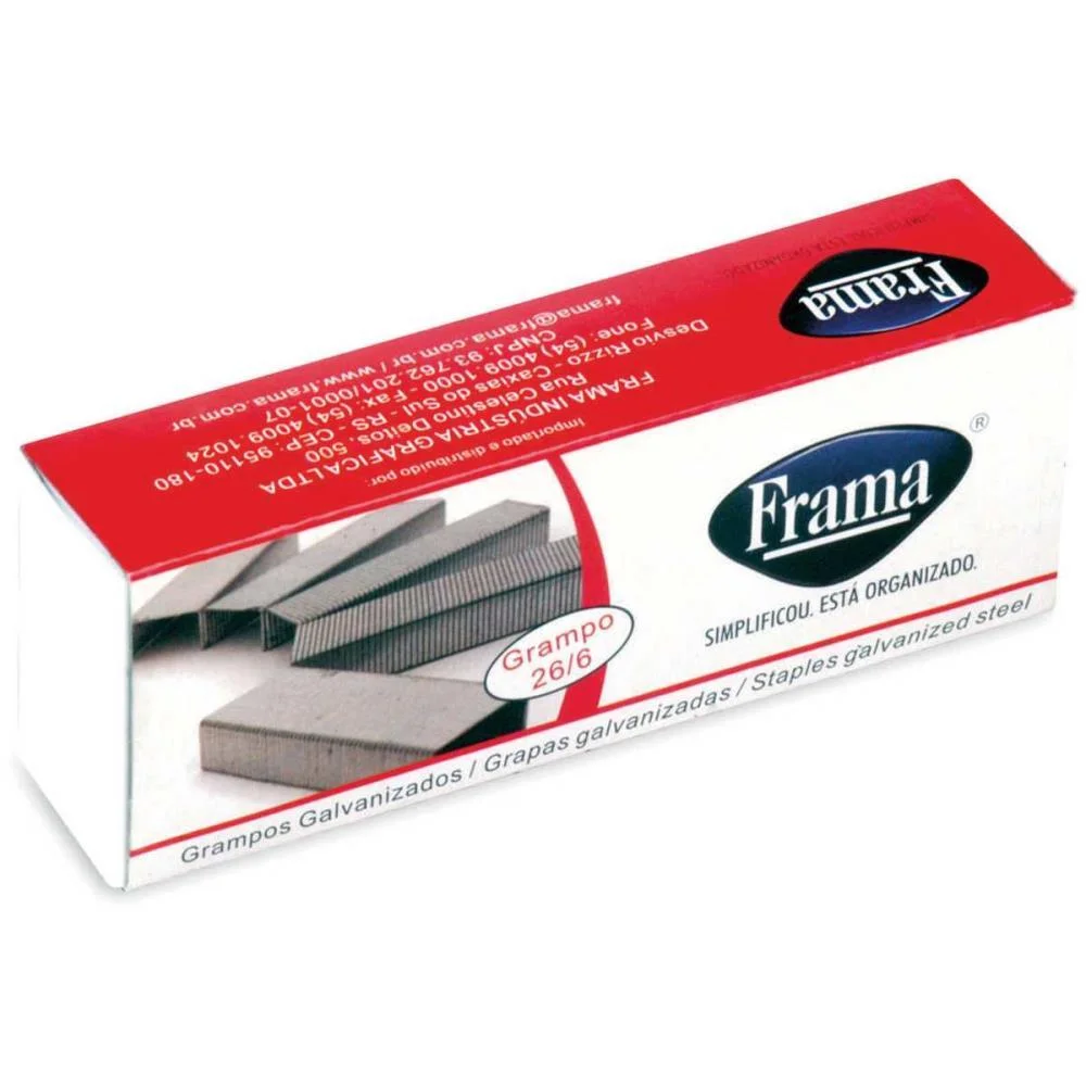 GRAMPO PARA GRAMPEADOR 26/6 GALVANIZADO 5000 GRAMPOS FRAMA (CAIXA)