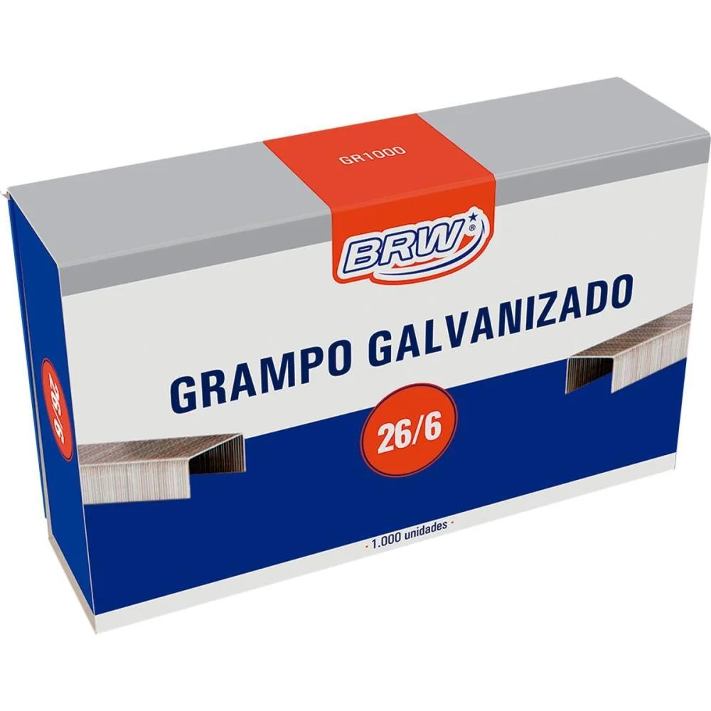 GRAMPO PARA GRAMPEADOR 26/6 GALVANIZADO 1000 GRAMPOS BRW (CX.C/10)