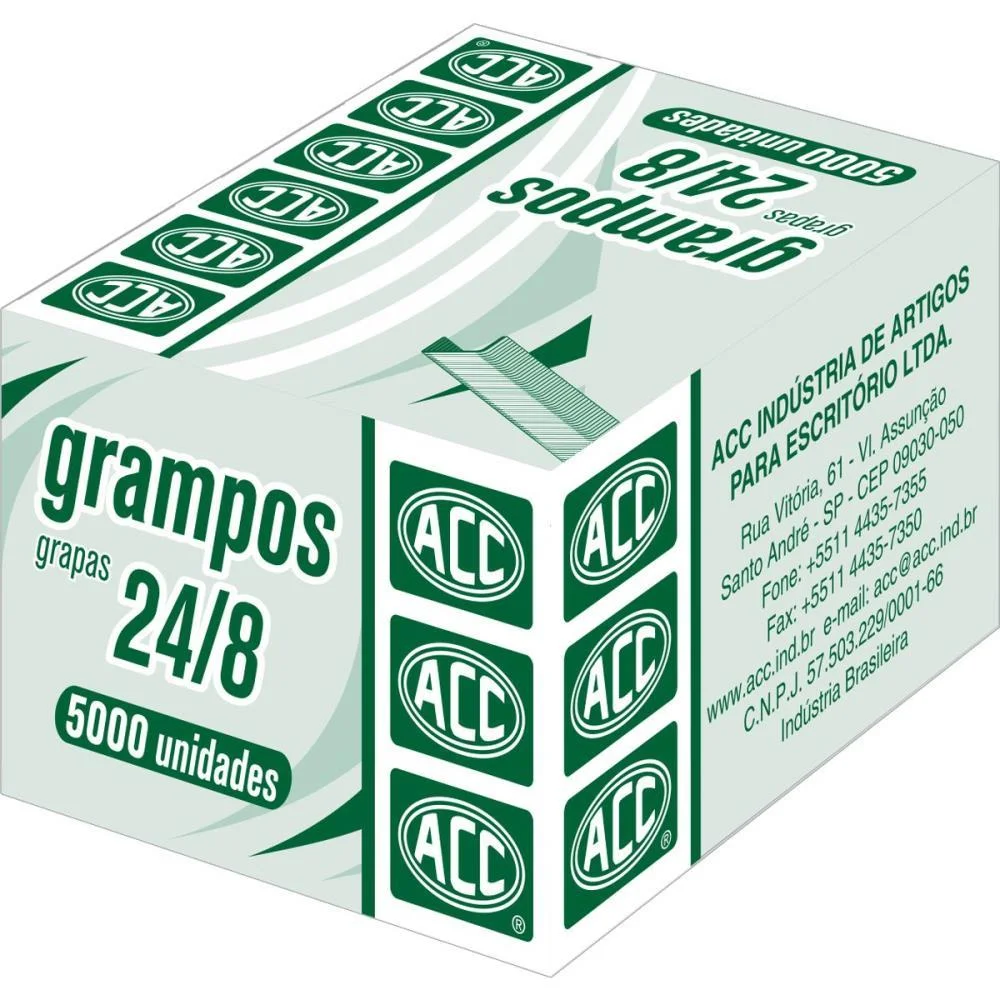 GRAMPO PARA GRAMPEADOR 24/8 GALVANIZADOS 5000 GRAMPOS ACC (CAIXA)